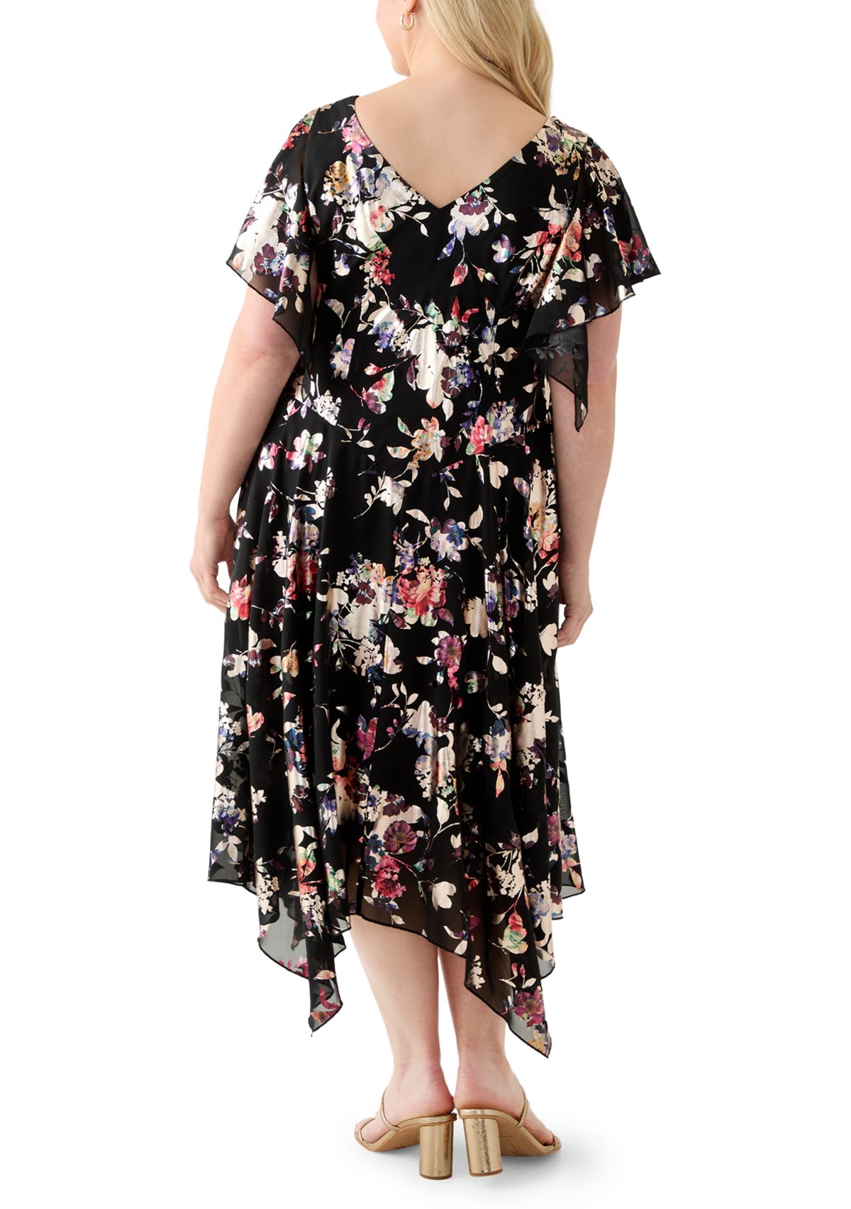 Plus Size Floral Print Chiffon A-Line Dress