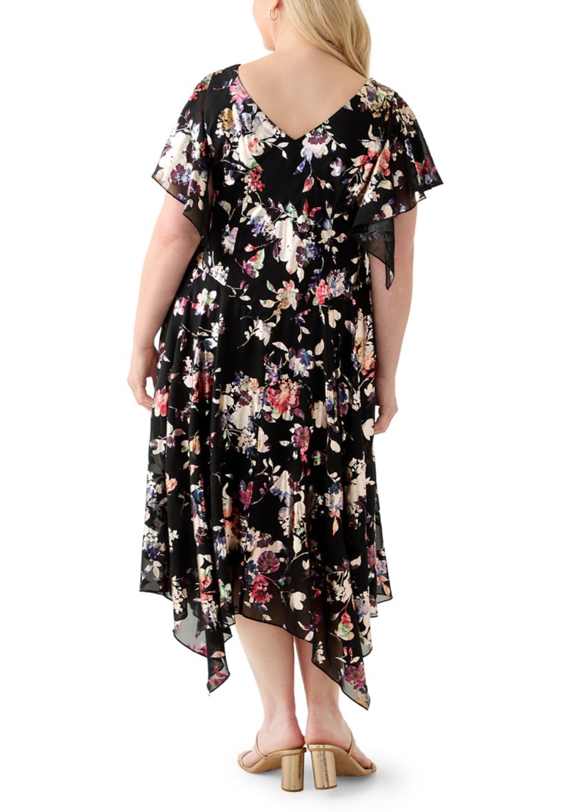 Plus Size Floral Print Chiffon A-Line Dress