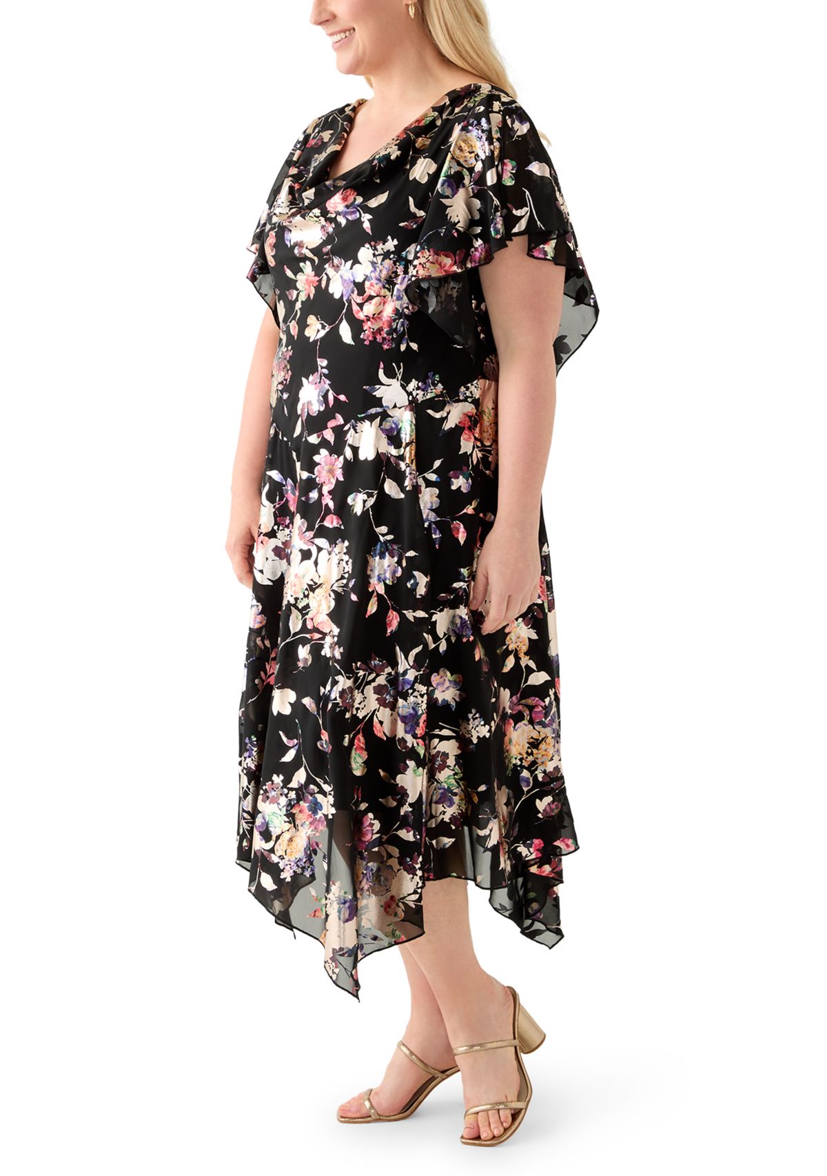 Plus Size Floral Print Chiffon A-Line Dress
