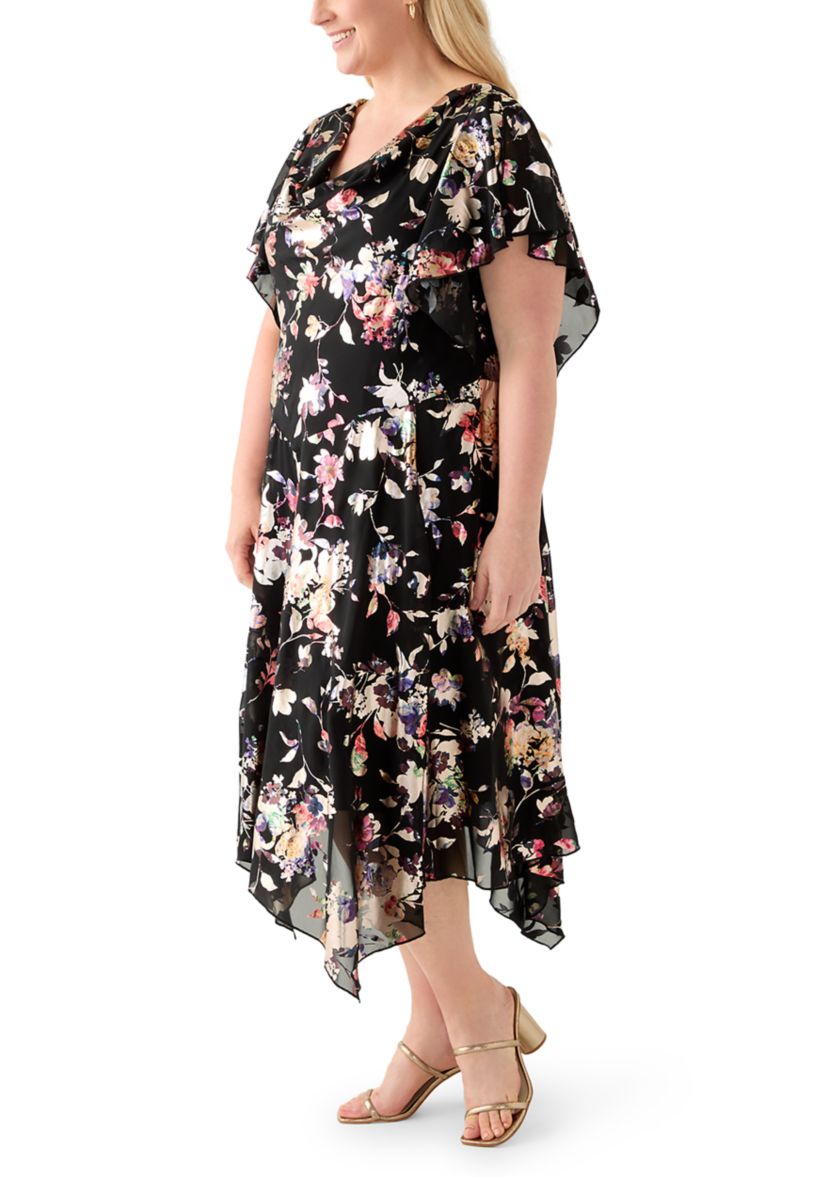 Plus Size Floral Print Chiffon A-Line Dress
