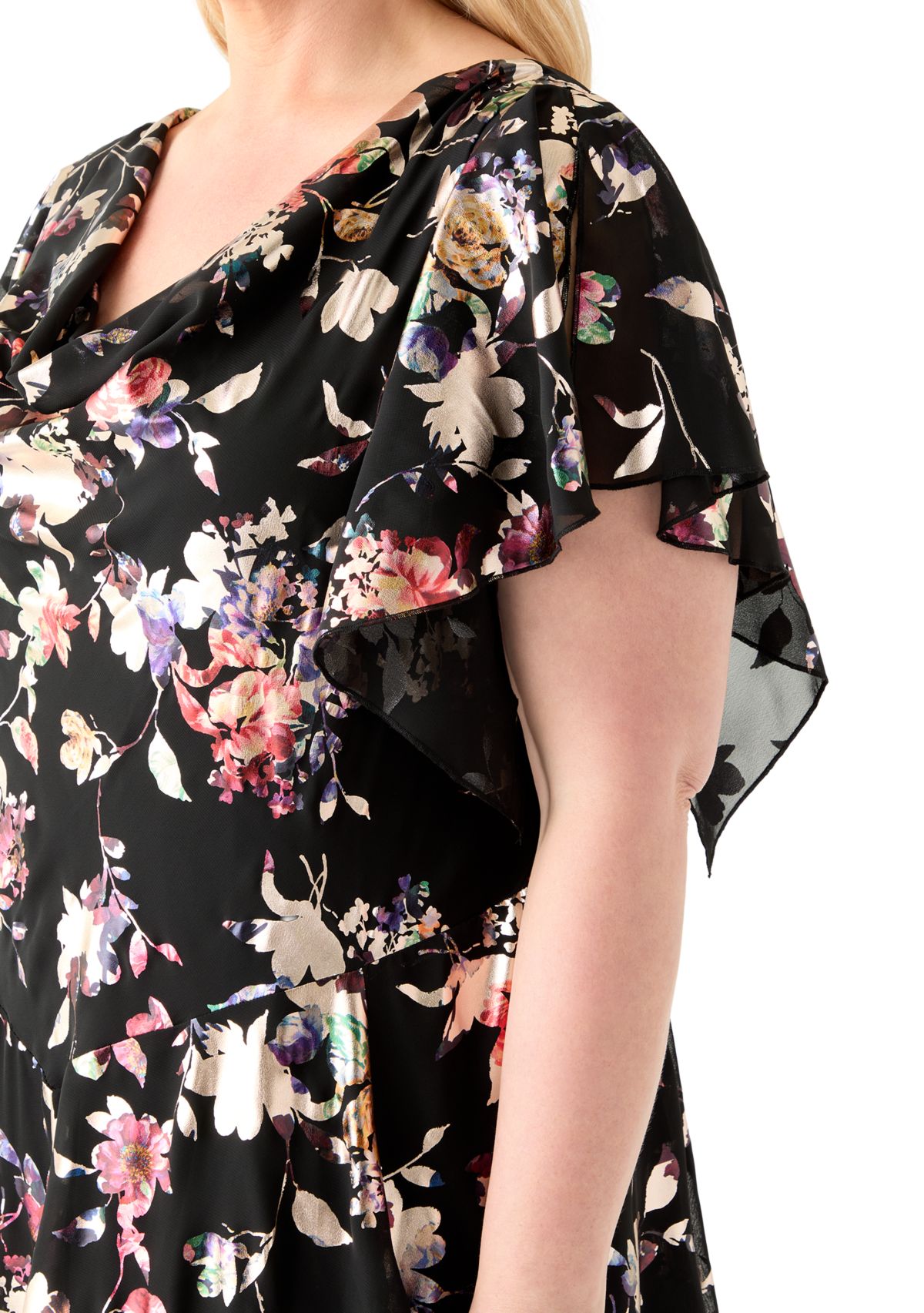 Plus Size Floral Print Chiffon A-Line Dress