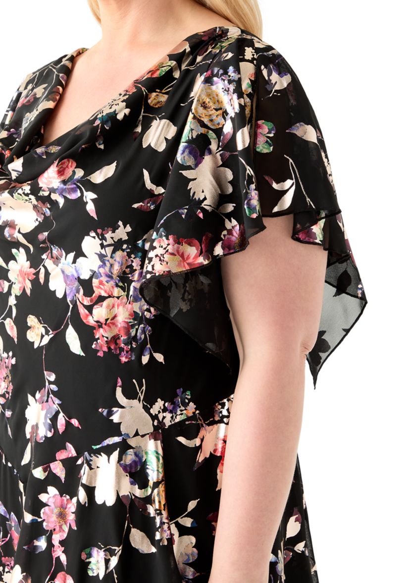 Plus Size Floral Print Chiffon A-Line Dress