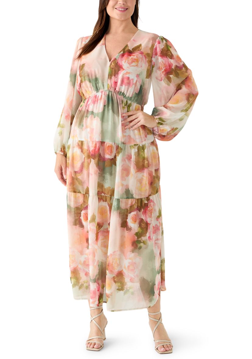 knee length dresses for ladies Modest Plus Size Maxi Dress with Long Puff Sleeves – Ever-Pretty Plus main image 0