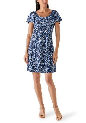 Robbie Bee Women's Short Sleeve Ditsy Floral Print Shift Dress, XL