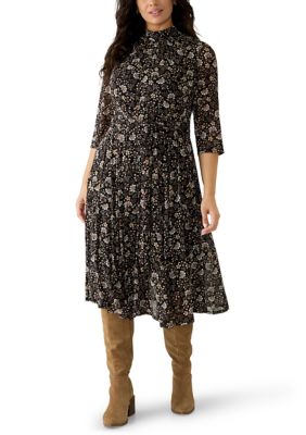 Robbie Bee Women's Plus Size 3/4 Sleeve Printed Mesh A-Line Midi Dress, 3X