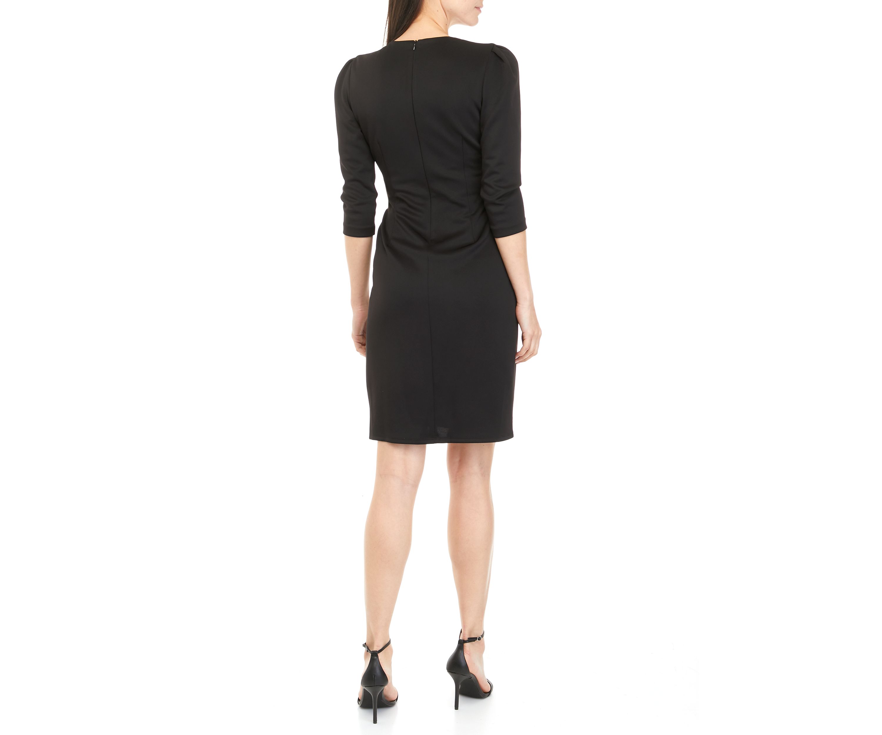 Womens 3/4 Sleeve Faux Wrap Dress