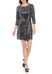 Womens Side Ruched Sequin Shift Dress 