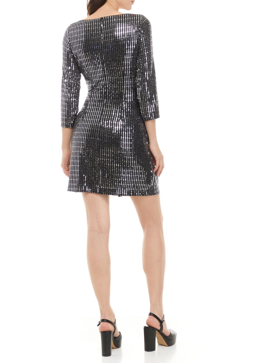 Womens Side Ruched Sequin Shift Dress 