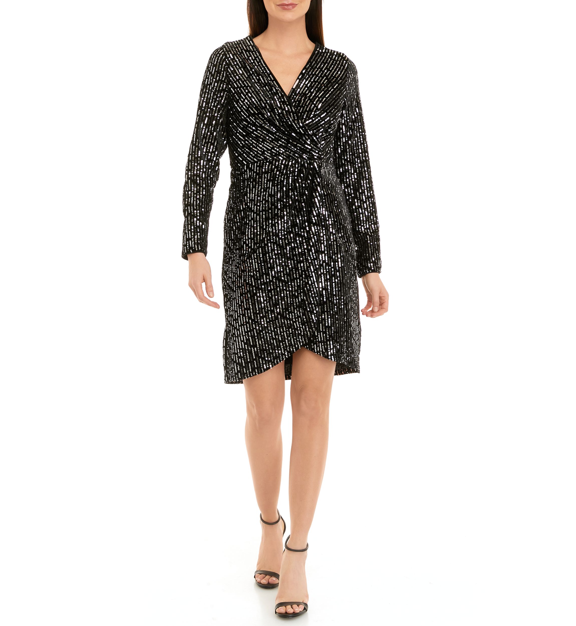Womens Long Sleeve Velvet Sequin Dress