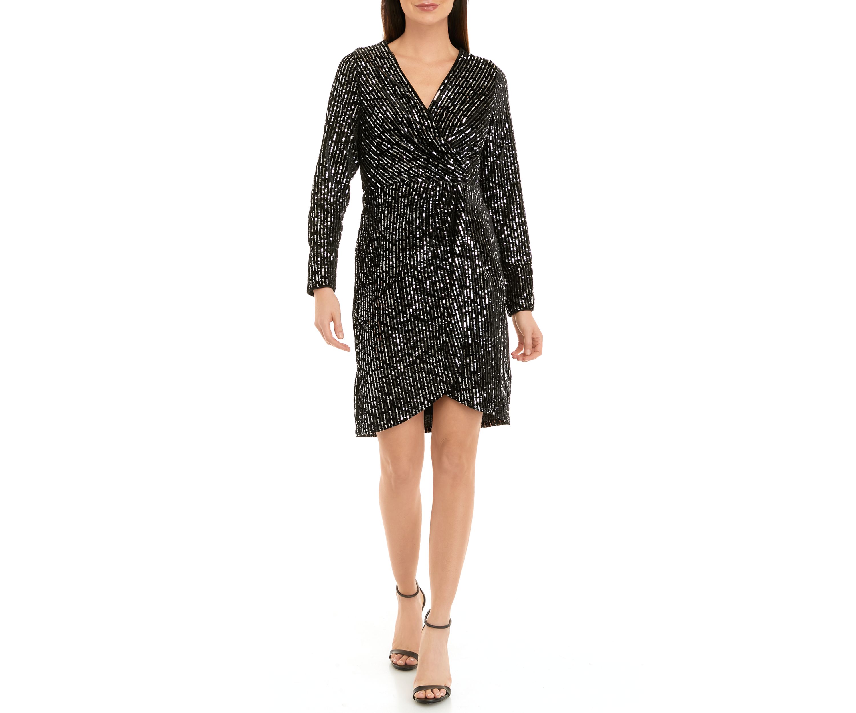Womens Long Sleeve Velvet Sequin Dress