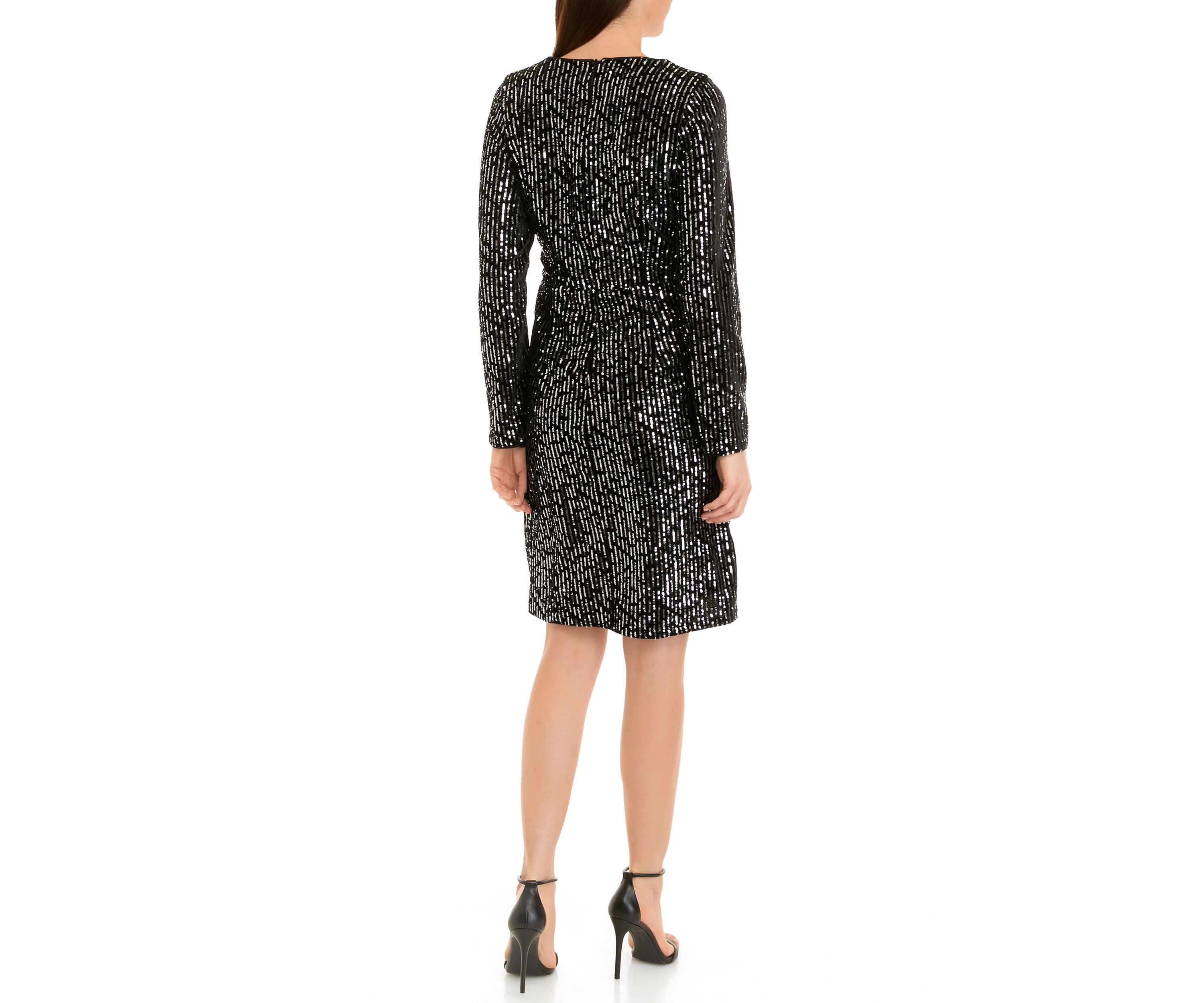 Womens Long Sleeve Velvet Sequin Dress