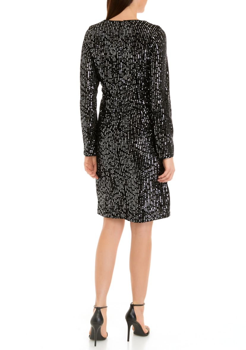 Womens Long Sleeve Velvet Sequin Dress