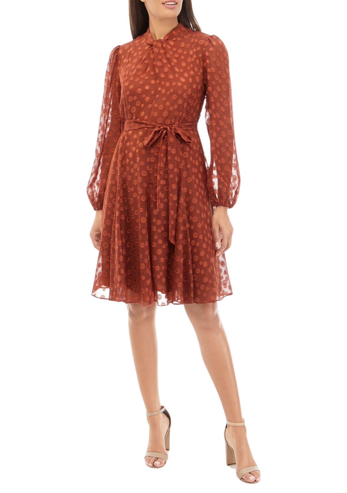 Womens Blouson Sleeve Jacquard Chiffon Dress