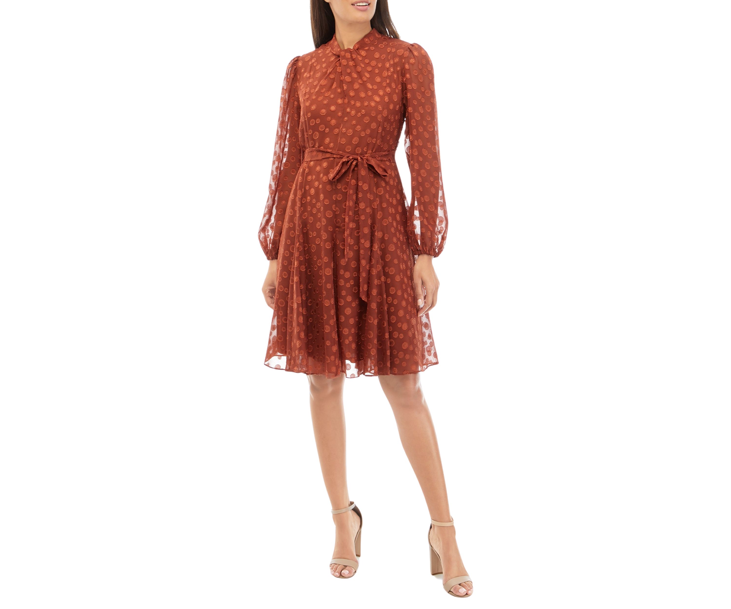 Womens Blouson Sleeve Jacquard Chiffon Dress
