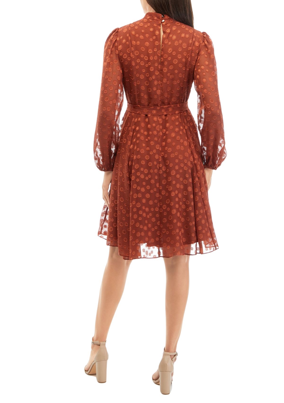 Womens Blouson Sleeve Jacquard Chiffon Dress
