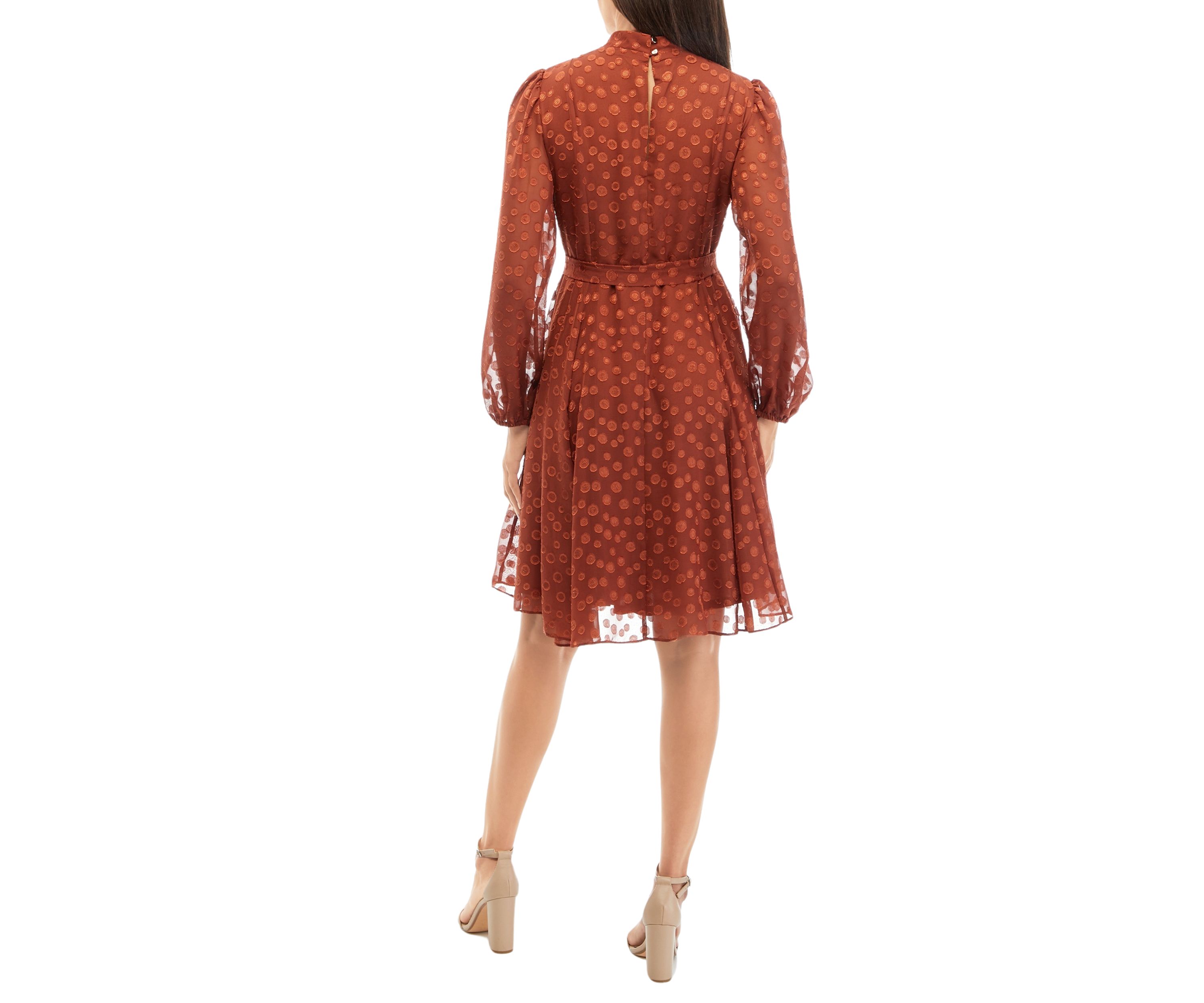 Womens Blouson Sleeve Jacquard Chiffon Dress