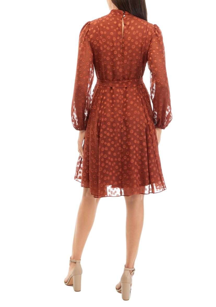 Womens Blouson Sleeve Jacquard Chiffon Dress