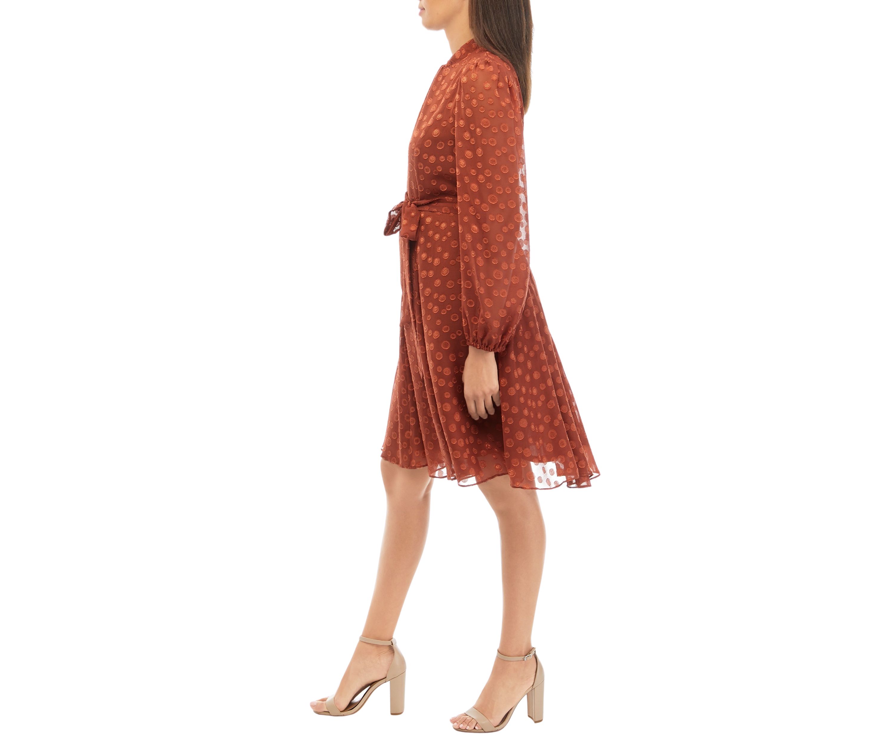 Womens Blouson Sleeve Jacquard Chiffon Dress