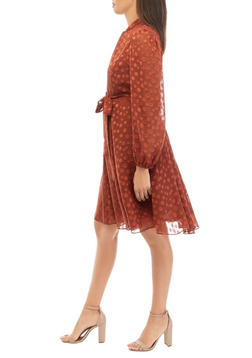 Womens Blouson Sleeve Jacquard Chiffon Dress