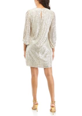 Women's 3/4 Sleeve Crew Neck Sequin Shift Dress