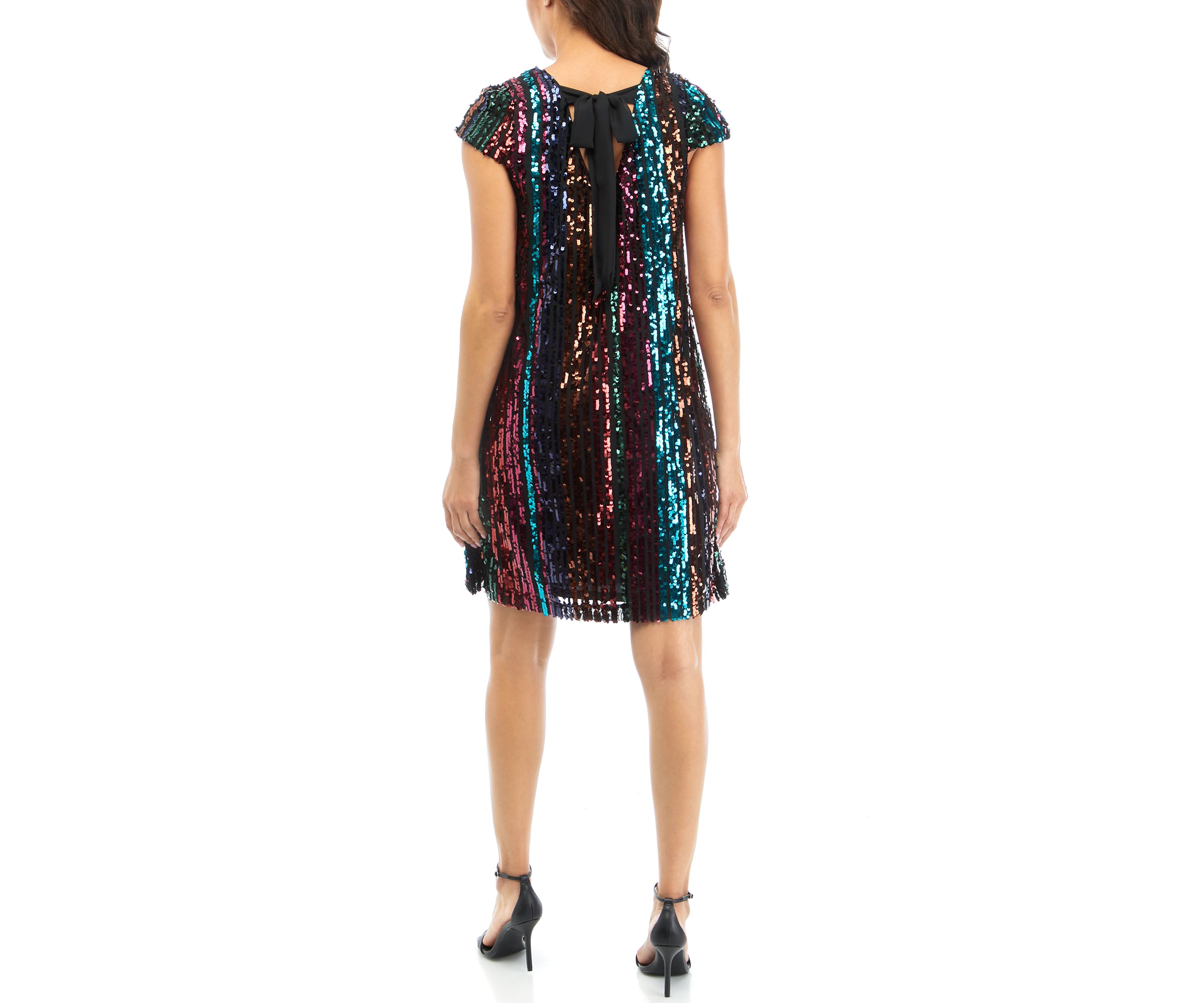 Womens Crew Neck Short Sleeve Sequin Shift Dress