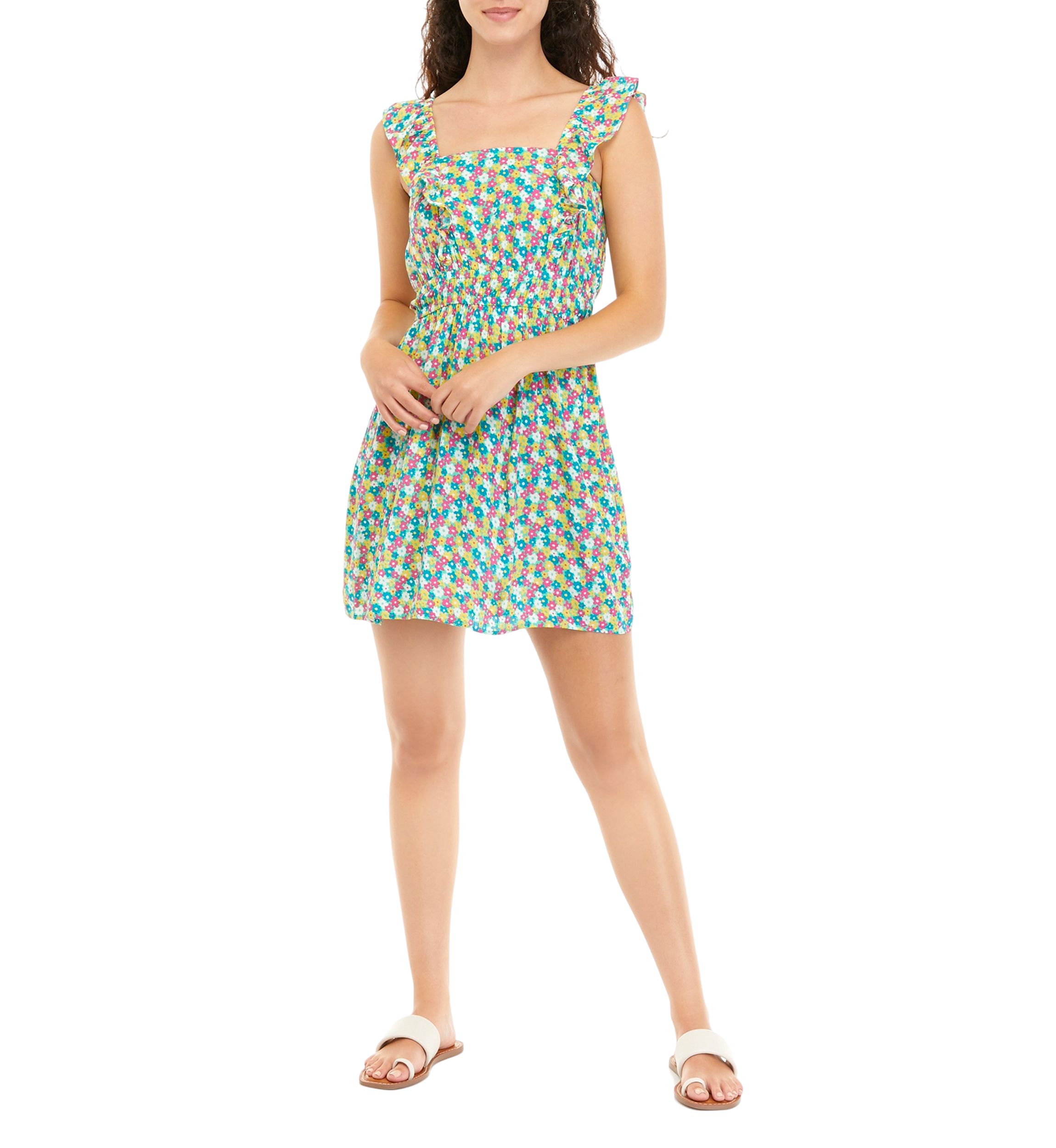 Juniors Flutter Sleeve Smocked Waist Dress