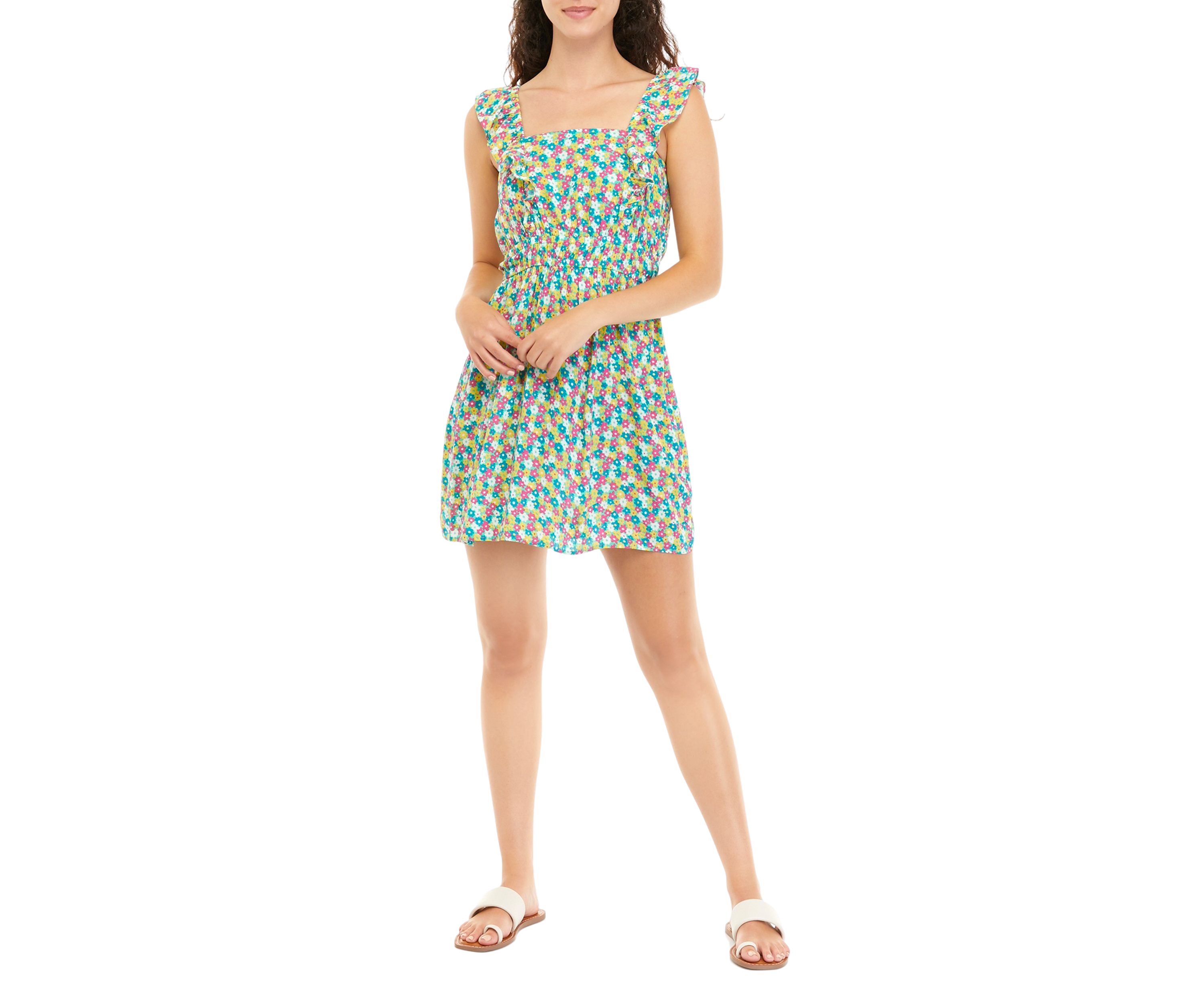 Juniors Flutter Sleeve Smocked Waist Dress