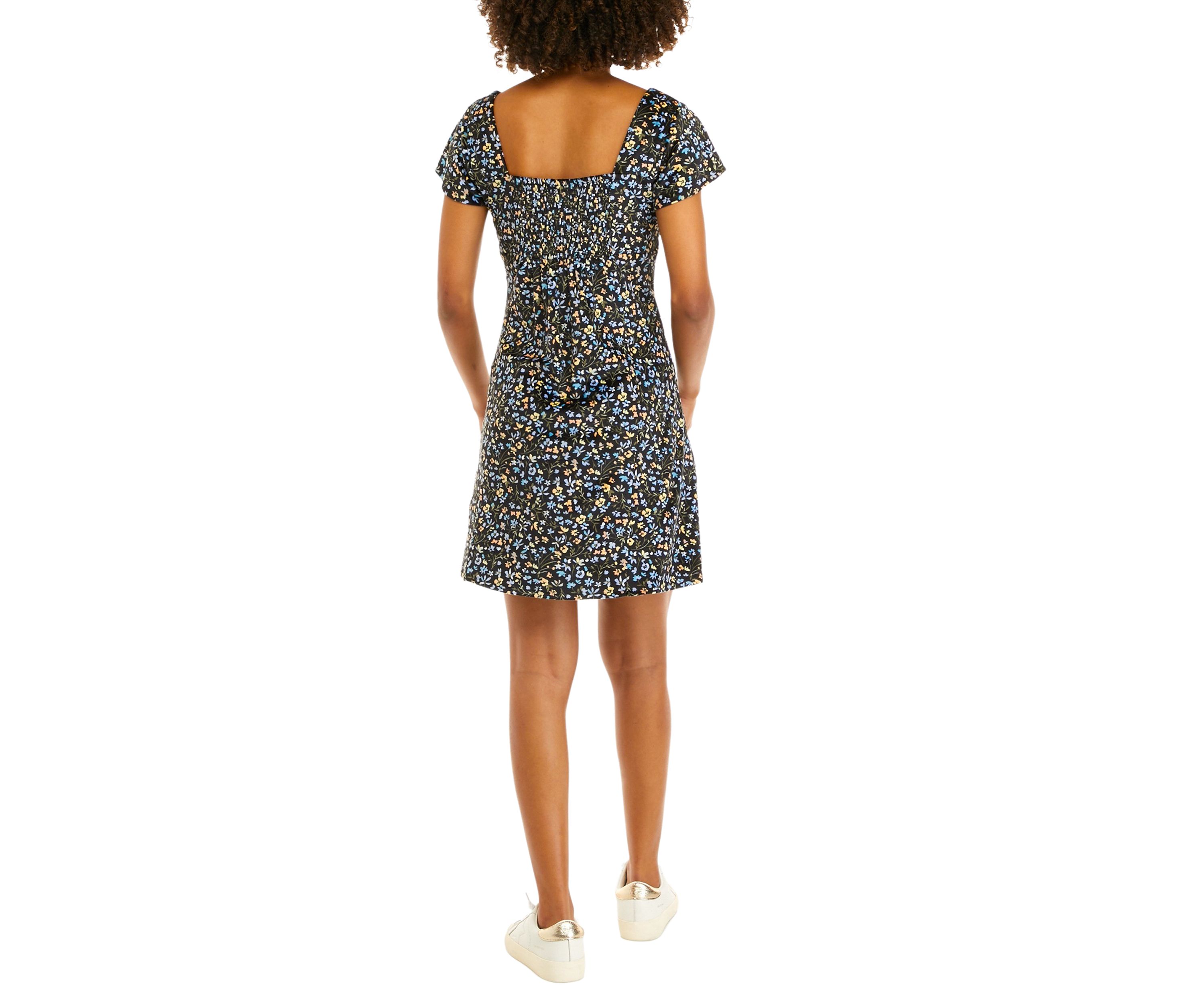 Juniors Short Sleeve Velvet A-Line Dress