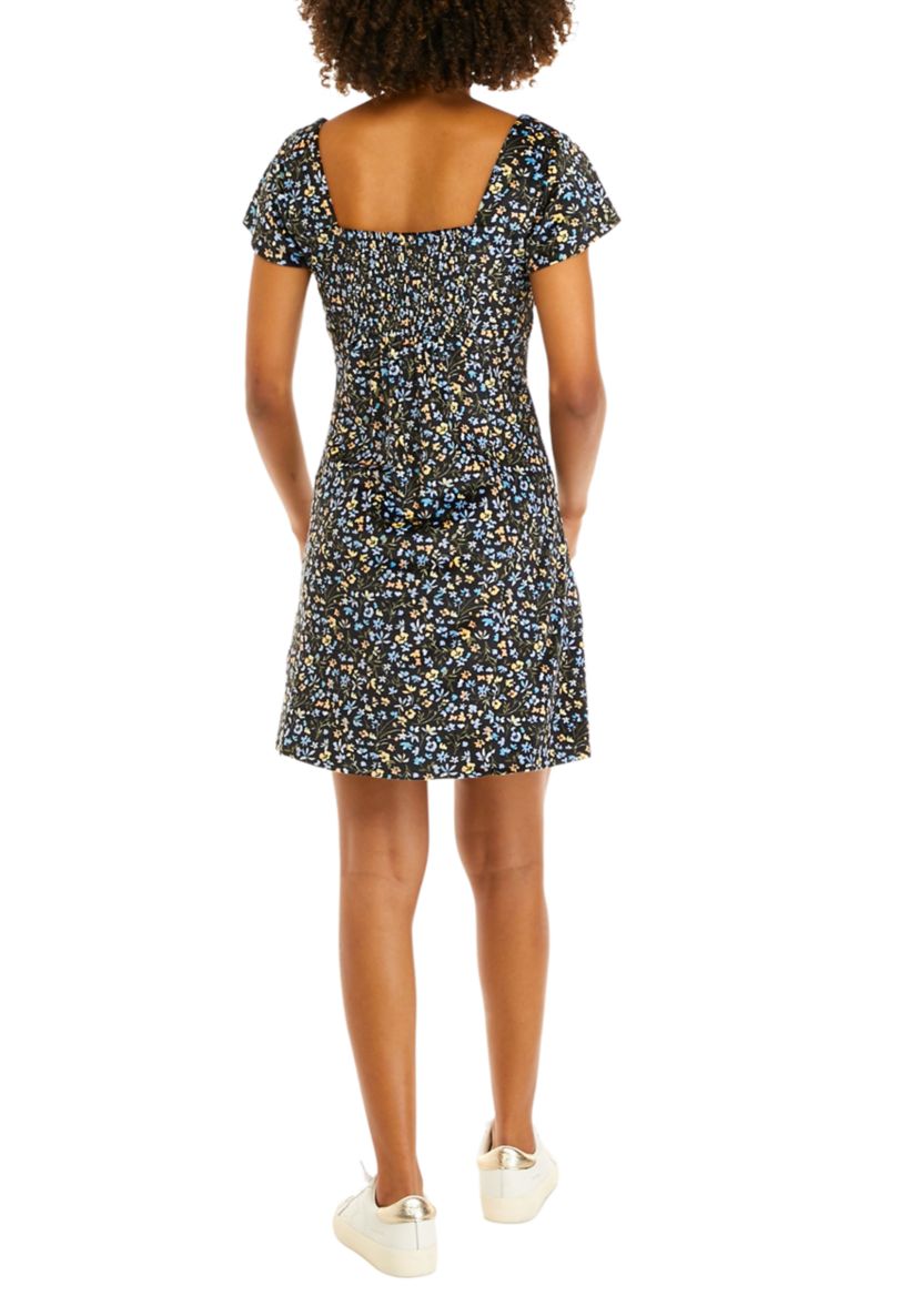 Juniors Short Sleeve Velvet A-Line Dress