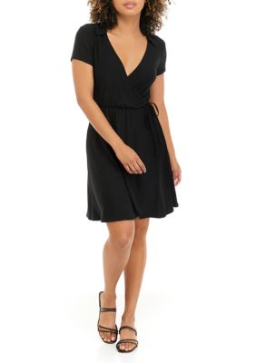 Juniors' Short Sleeve Collared Wrap Dress