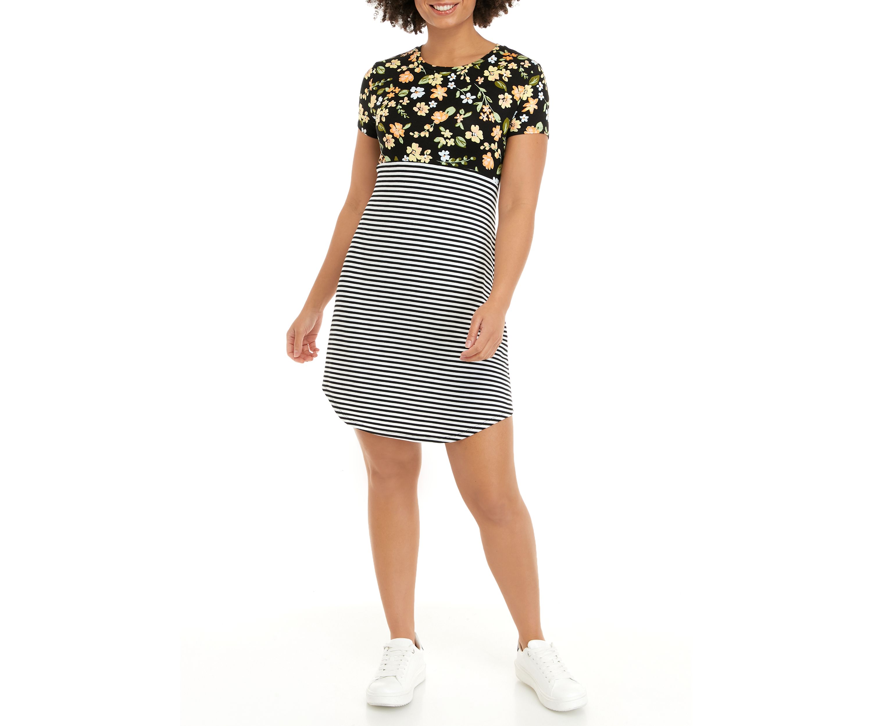 Juniors Short Sleeve Mixed Media T-Shirt Dress
