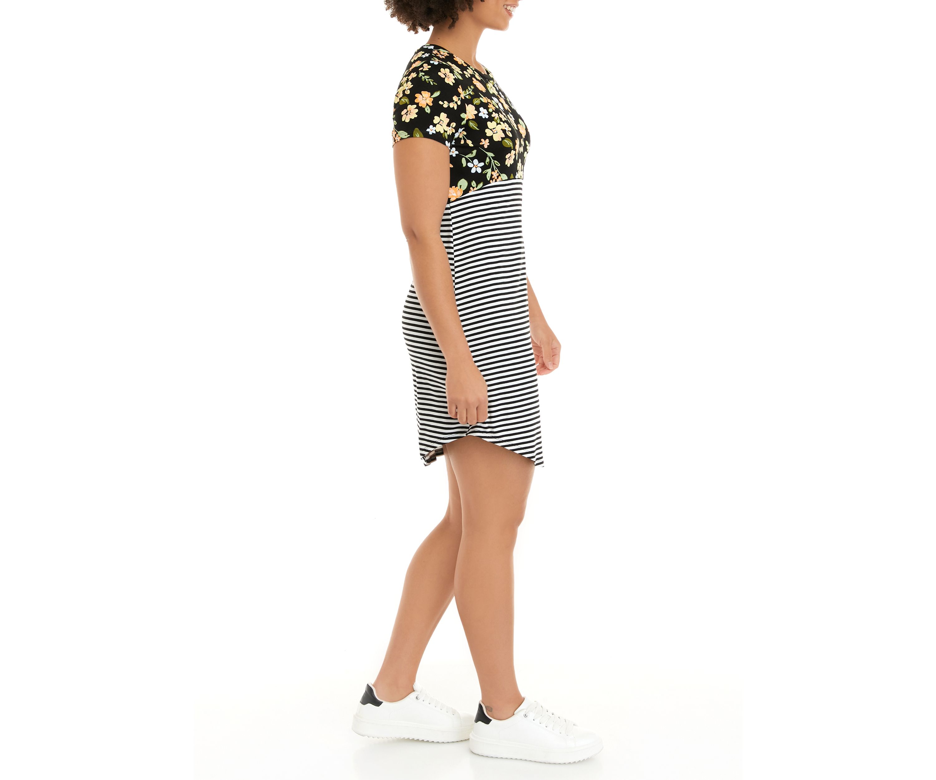 Juniors Short Sleeve Mixed Media T-Shirt Dress