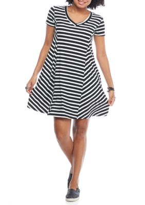 Golden Touch V-Neck Stripe Swing Dress