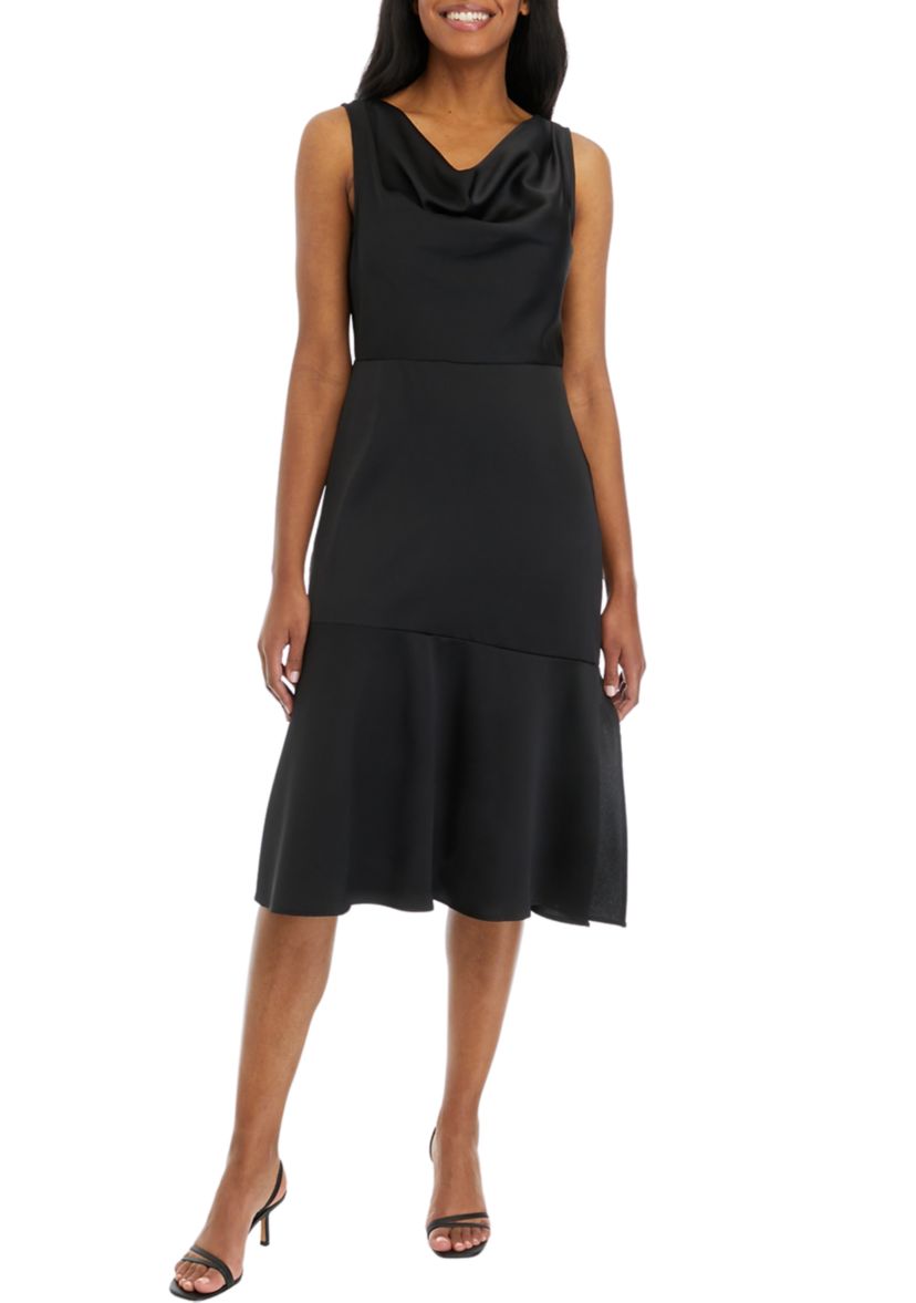 Womens Sleeveless Cowl Neck Midi Dress
