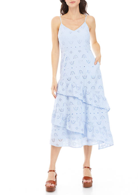 Sam Edelman Womens Strappy Eyelet Floral Tiered Dress