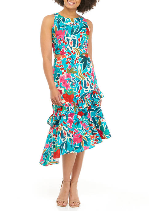 Sam Edelman Womens Tropical Ruffle Hem Dress