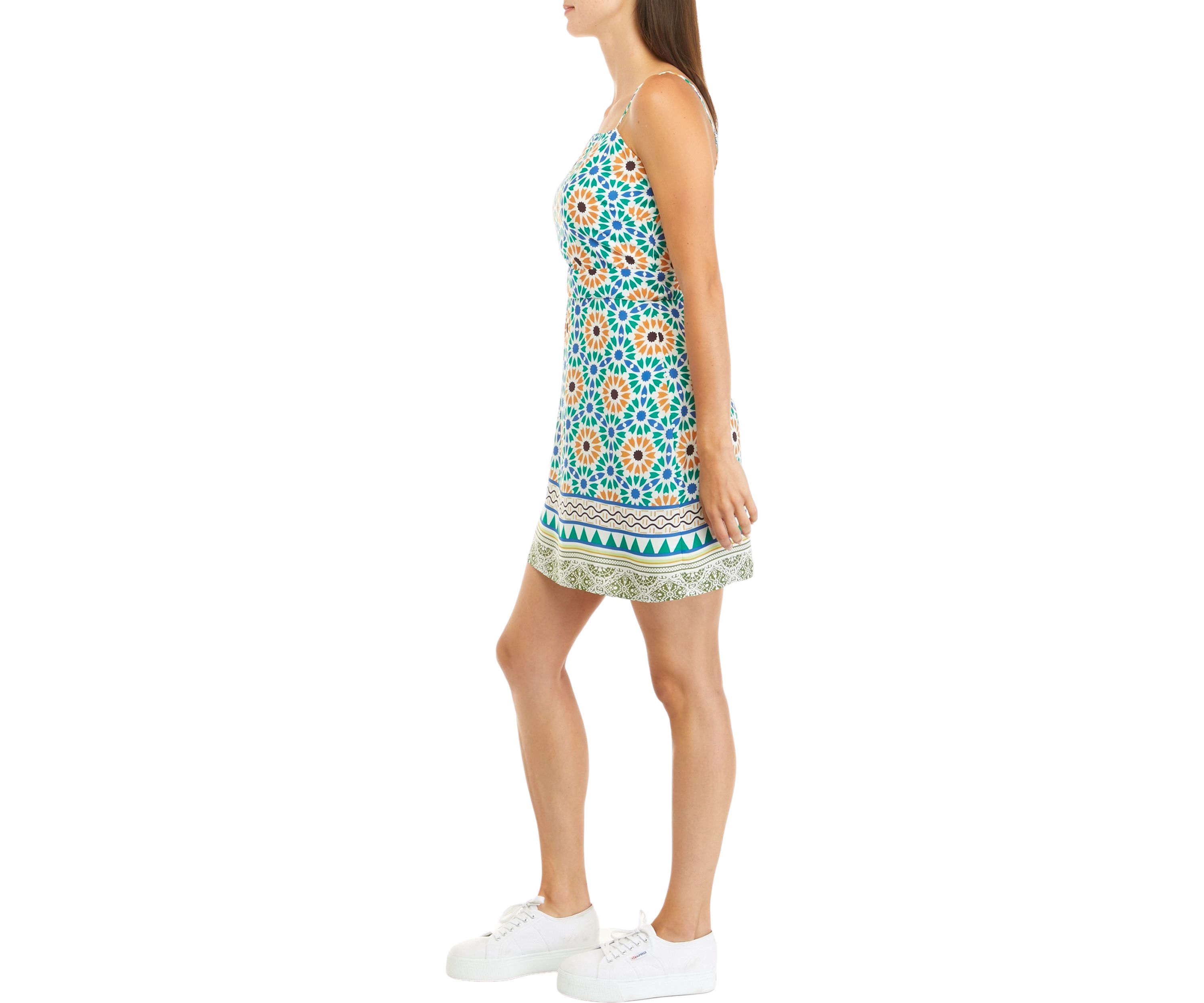 Womens Sleeveless Mediterranean Mosaic Print Shift Dress