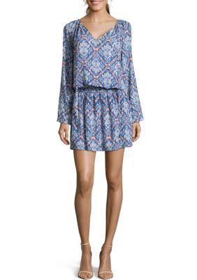 Nicole Miller STUDIO Long Sleeve Cinch Waist Print Dress | belk