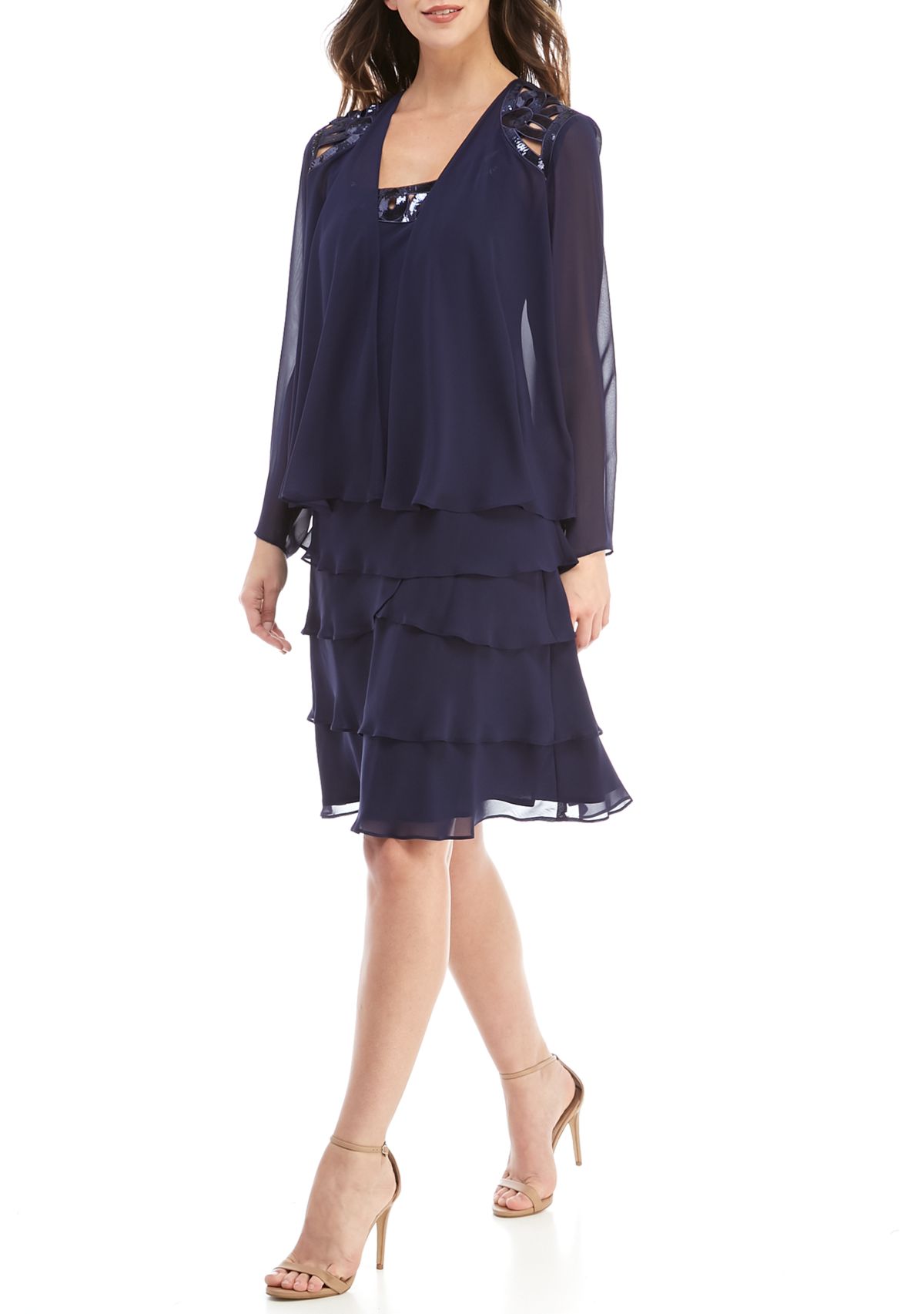 Jacket Dress with Sequin Cut Out Applique Set