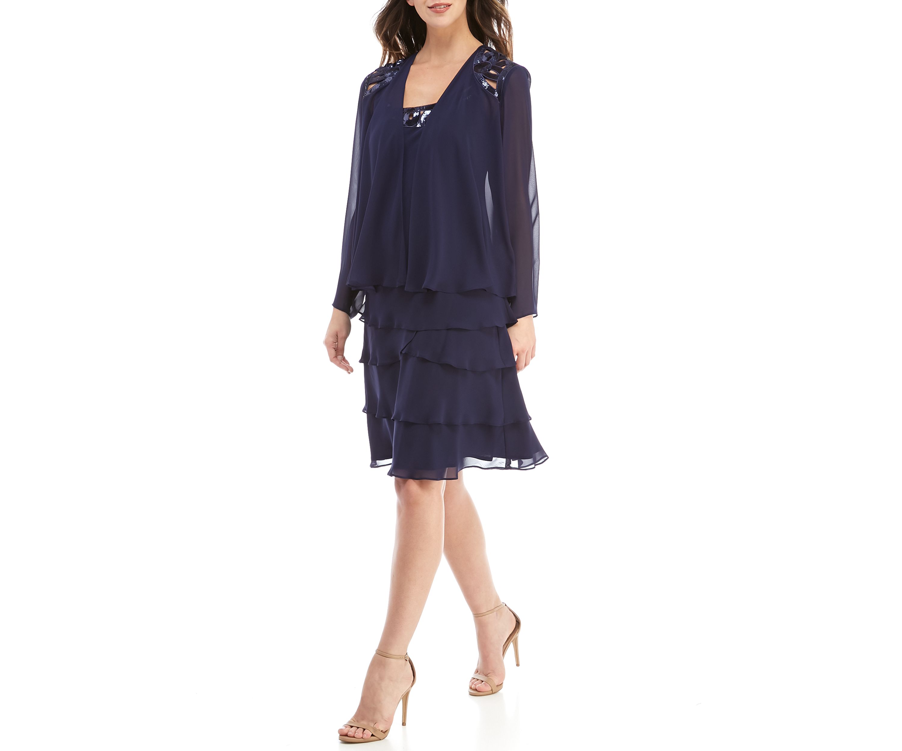 Jacket Dress with Sequin Cut Out Applique Set