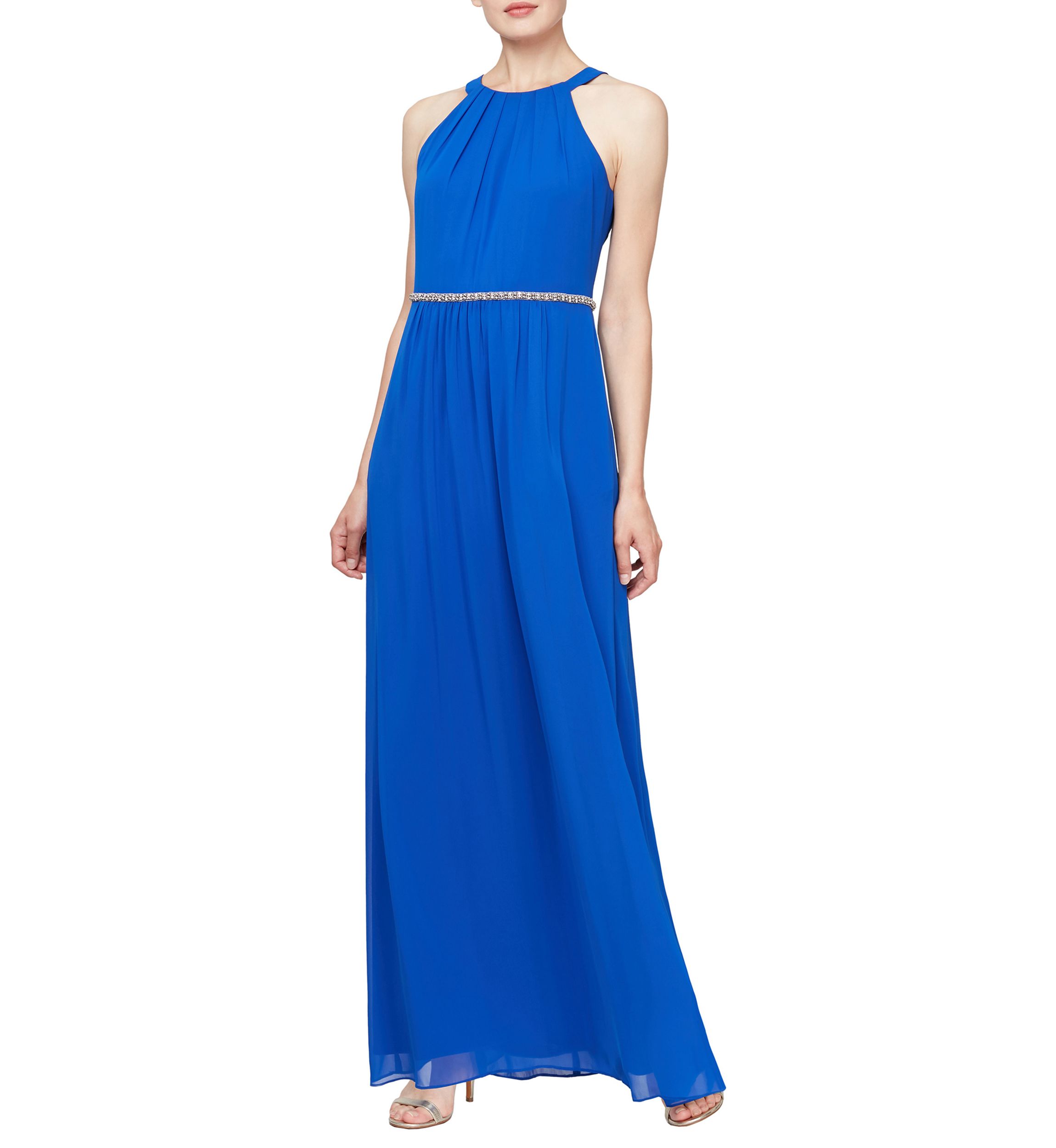 Womens Tuck Waist Chiffon Halter Maxi Dress 