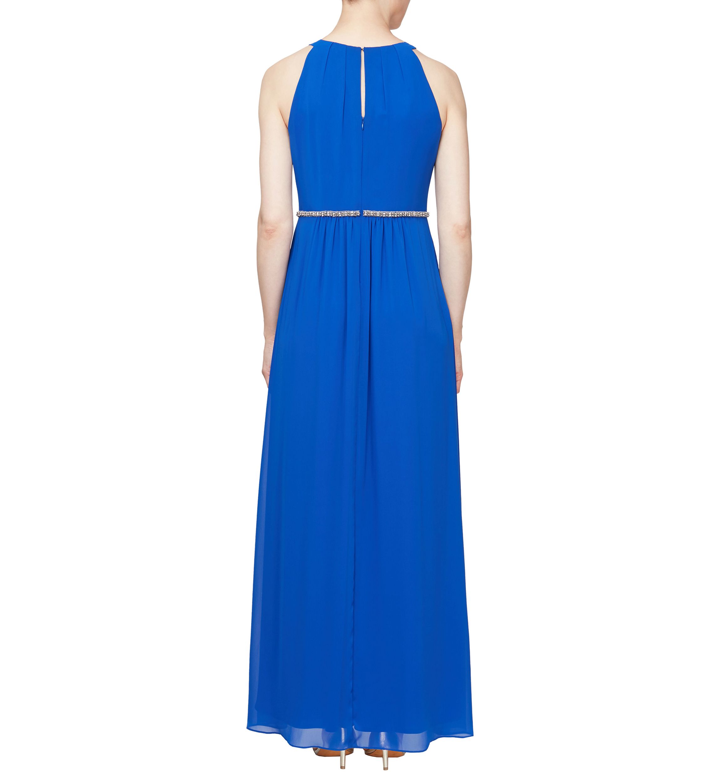 Womens Tuck Waist Chiffon Halter Maxi Dress 