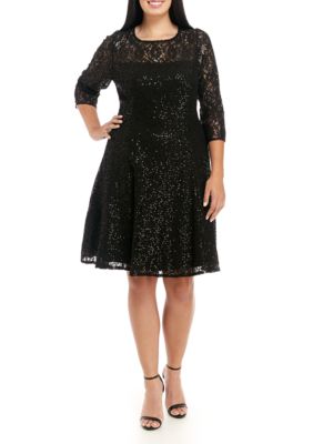 SLNY Plus Size 3/4 Sleeve Fit and Flare Dress | belk