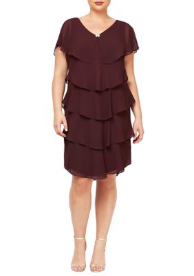 SLNY Plus Size Short Sleeve Tiered Ruffle Dress | belk