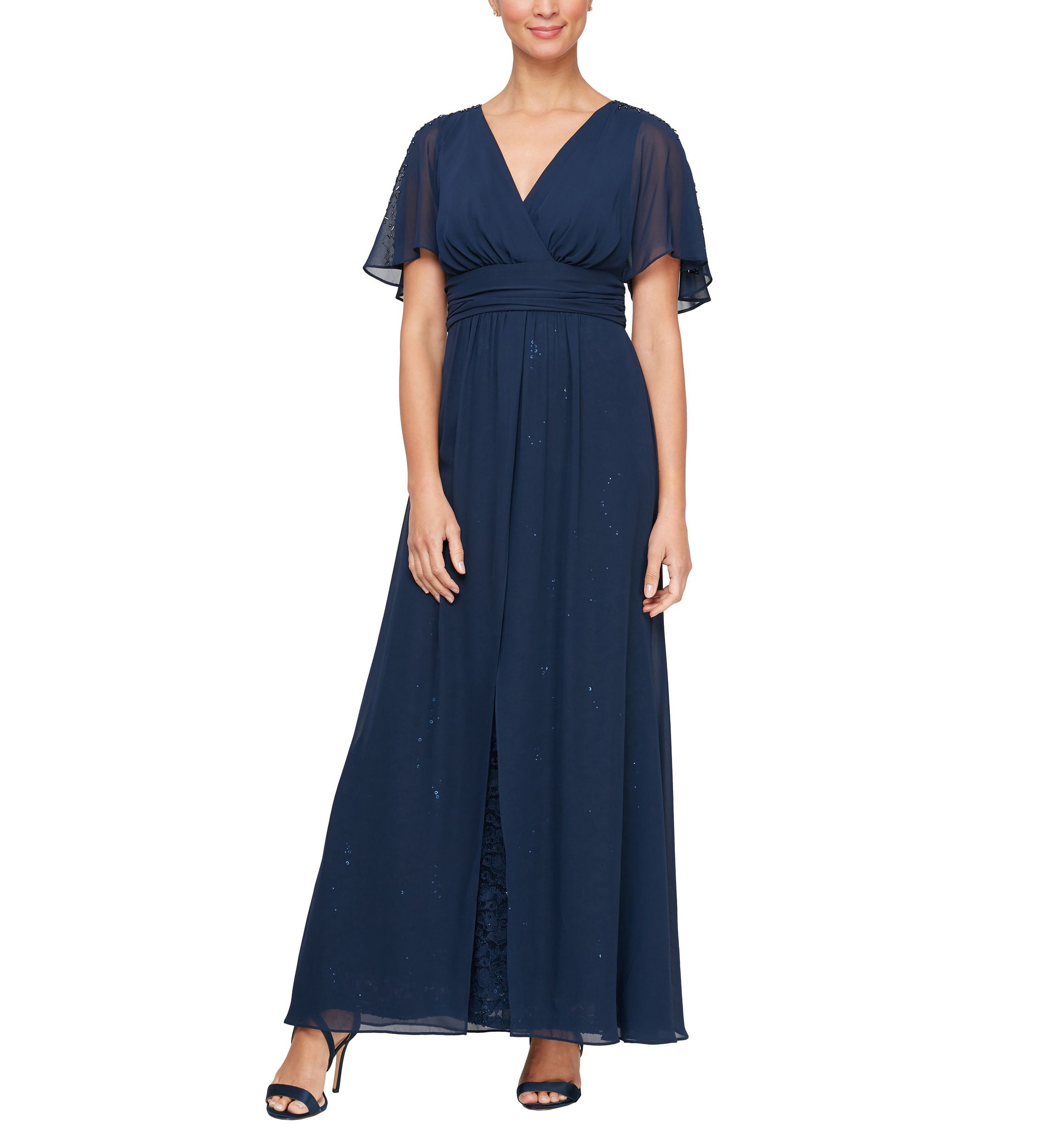 Long Walk Through Dress With Surplice Neckline