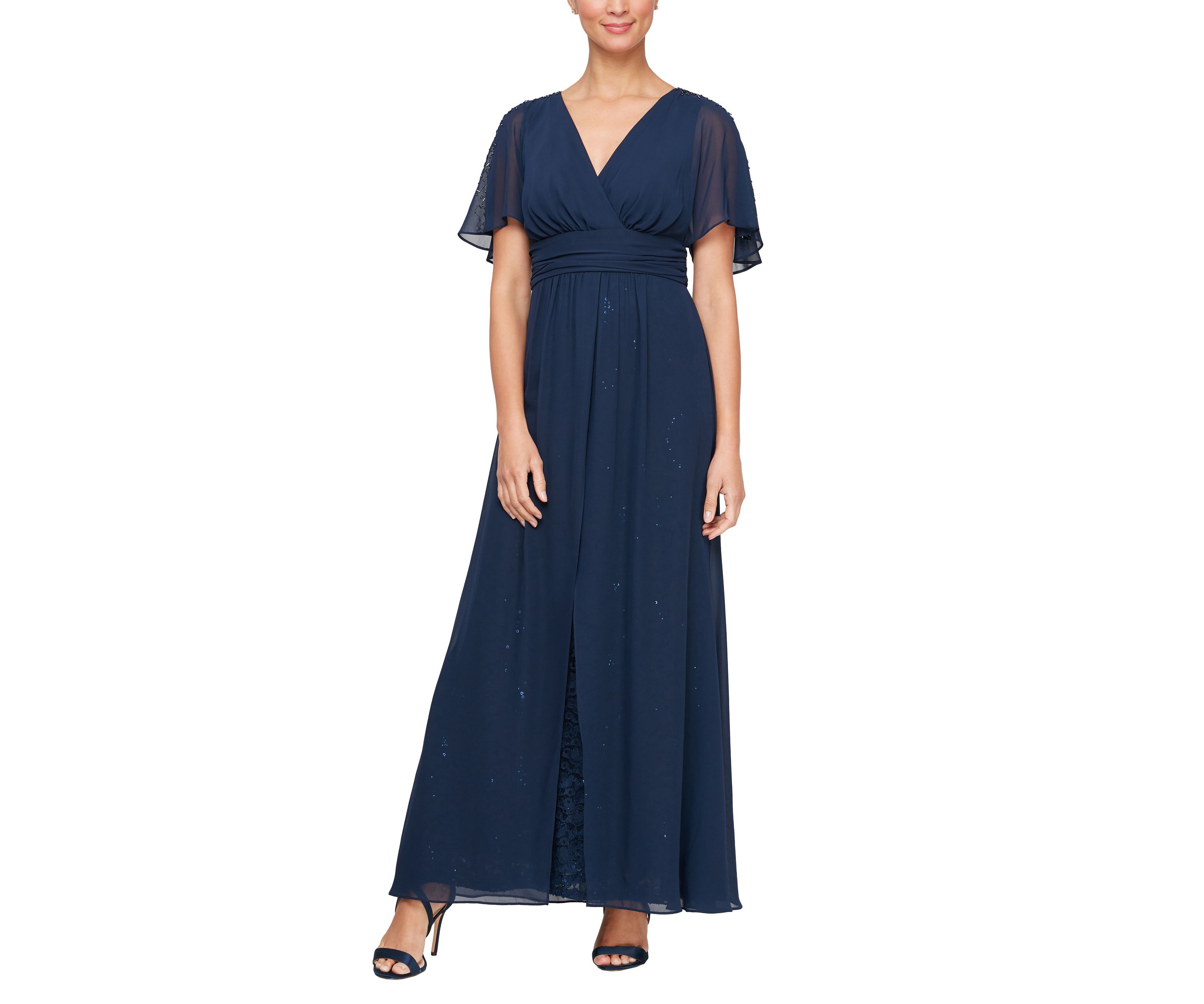 Long Walk Through Dress With Surplice Neckline