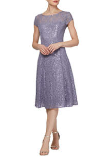 SLNY Tea Length Sequin Dress | belk