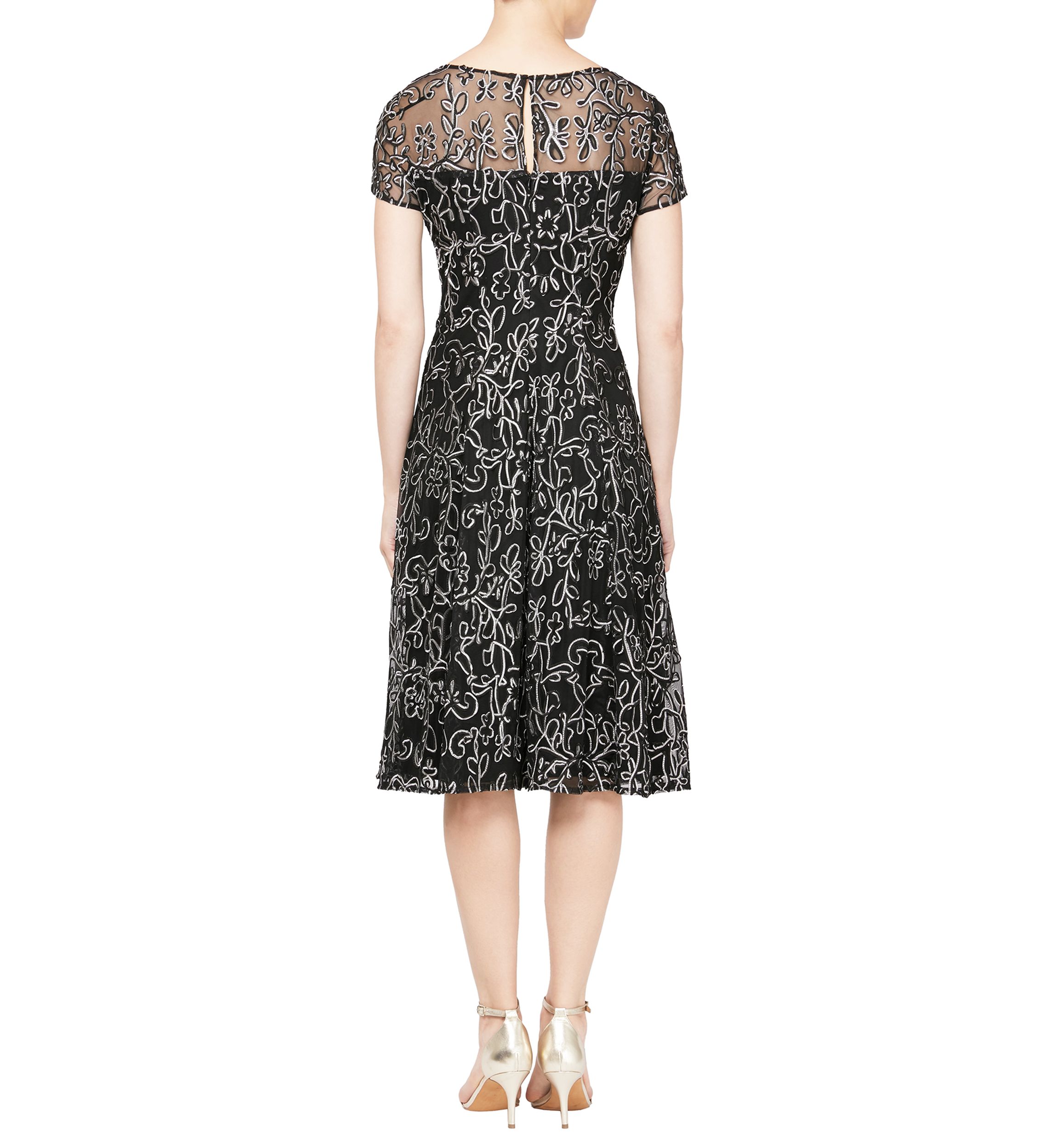 Womens Embroidered Soutache Dress with Sheer Yoke