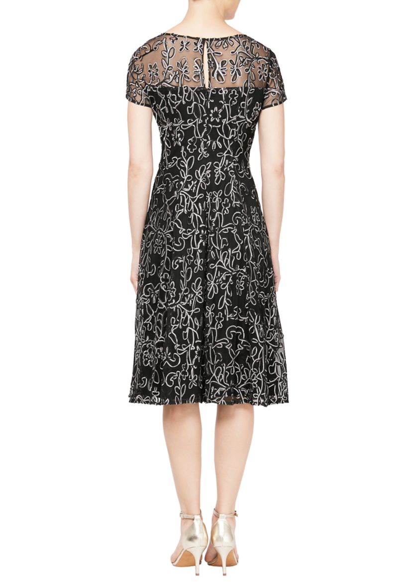 Womens Embroidered Soutache Dress with Sheer Yoke