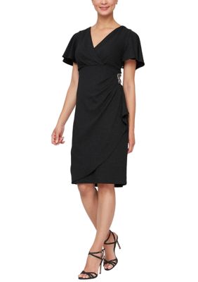 Women's Short Sleeve Side Ruched Solid Scuba Crepe Sheath Dress